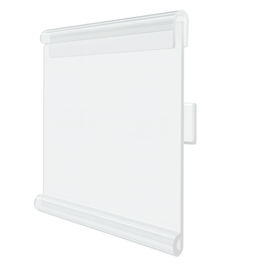TOP-MOUNT LABEL HOLDER WITH ADHESIVE & FLIP UP FEATURE